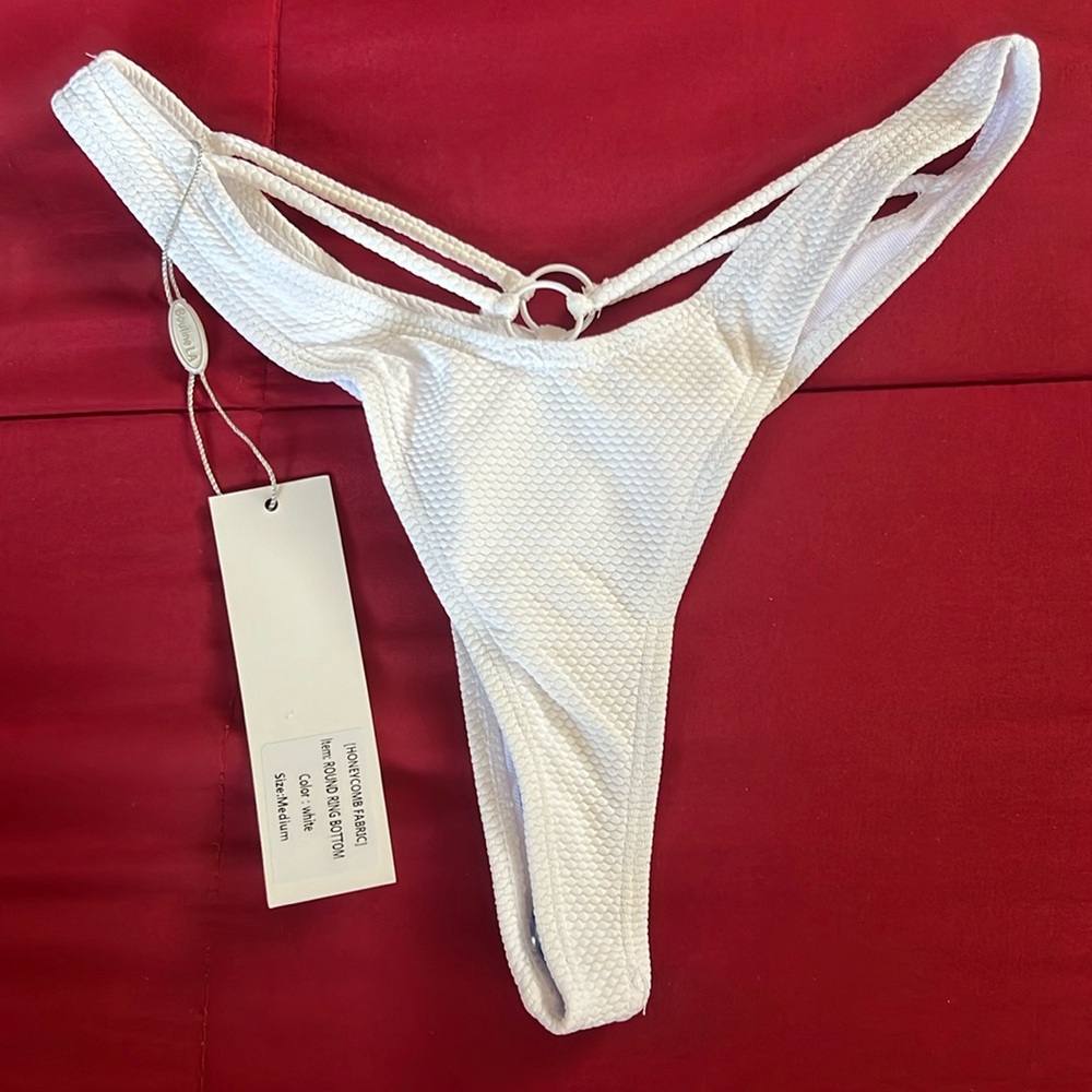 Boutine LA White Textured High-Cut Bikini Bottom